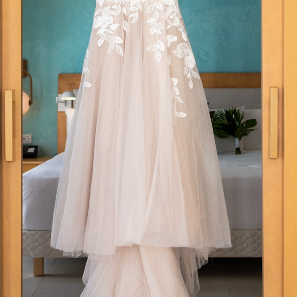 Allure Bridals Cream Wedding Dress with White Floral Details